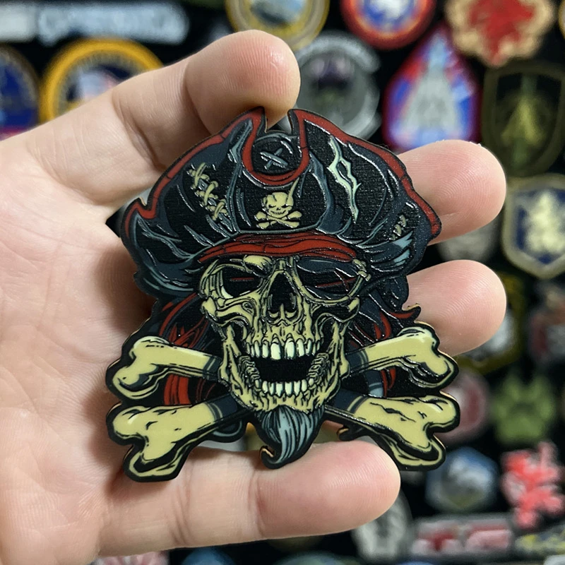 

UV Luminous Death Captain Skull Patches Tactical Armband For Clothes Backpack Vest Decoration