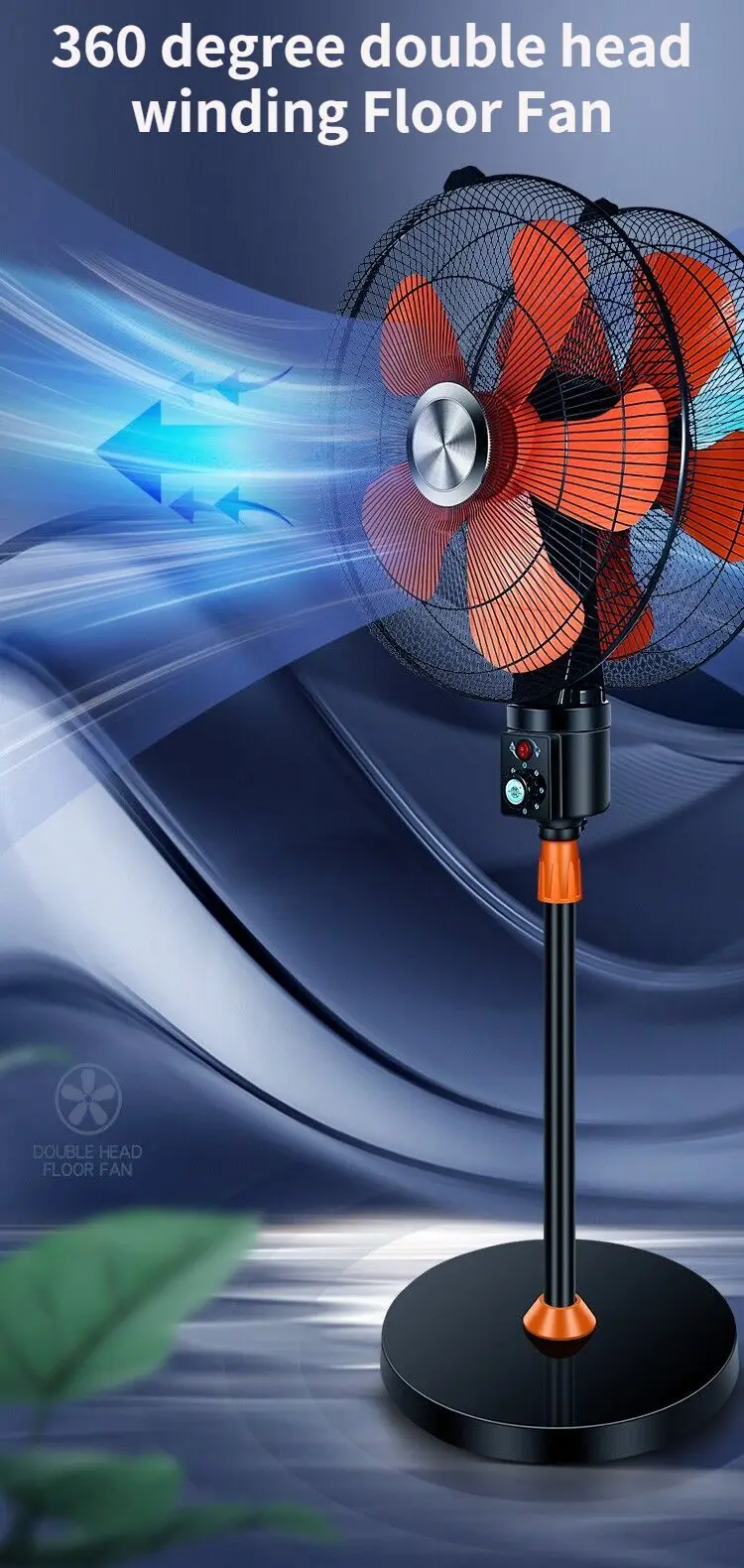 20 Polegadas 3 Velocidade 360 Graus Enrolamento Inteligente Ventilador de Piso de Cabeça Dupla Ventilador Industrial Ventilador Elétrico 2