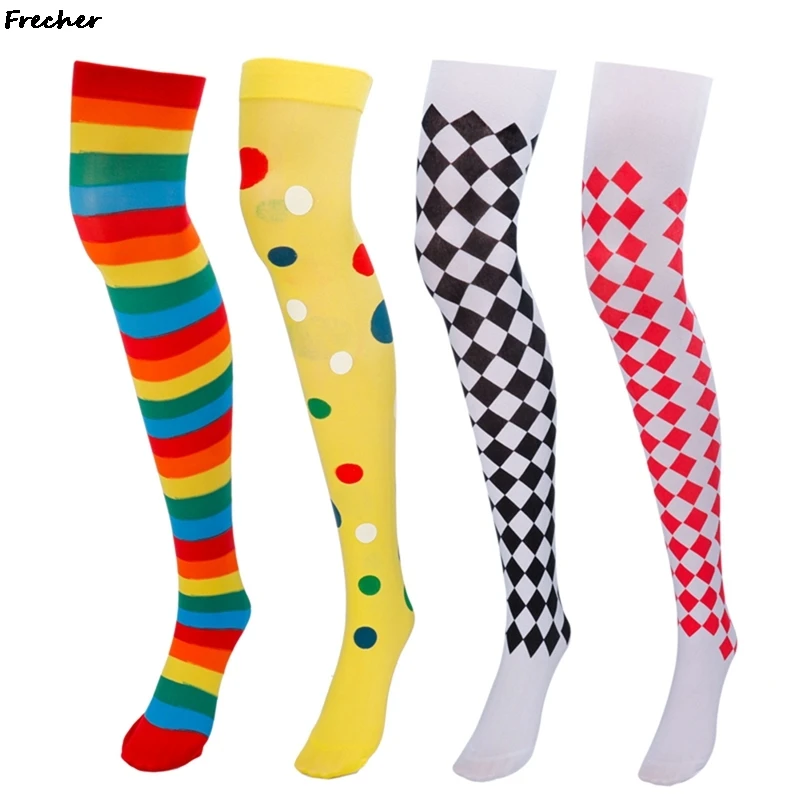 

Polka Dot Thigh High Socks Clown Cosplay Costume Role Play Stockings Ladies Over Knee Sock Striped Pattern Party Knee Stocking