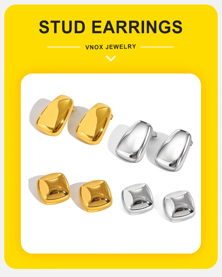Vnox Modischer Damen-Ohrstecker aus Edelstahl, geometrisches trapezförmiges quadratisches Ohrzubehör, wasserdichter Party-Schmuck, zweifarbig – Detail 1