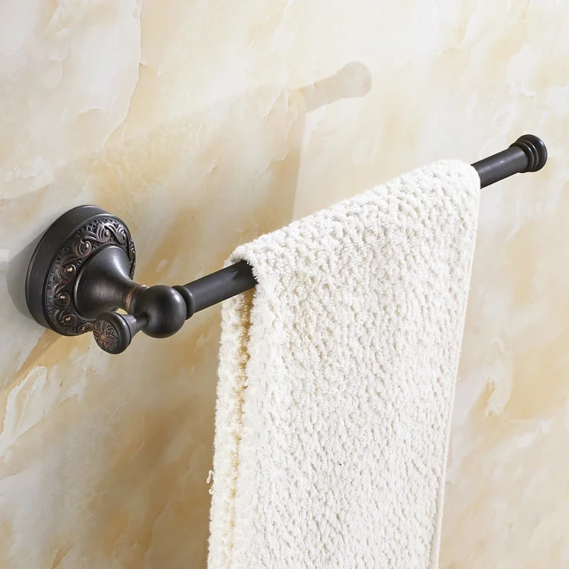 European Black/Bronze Single Towel Bar 30cm Antique Brushed Brass Towel Rack Carved Base Bathroom Accessories yt5