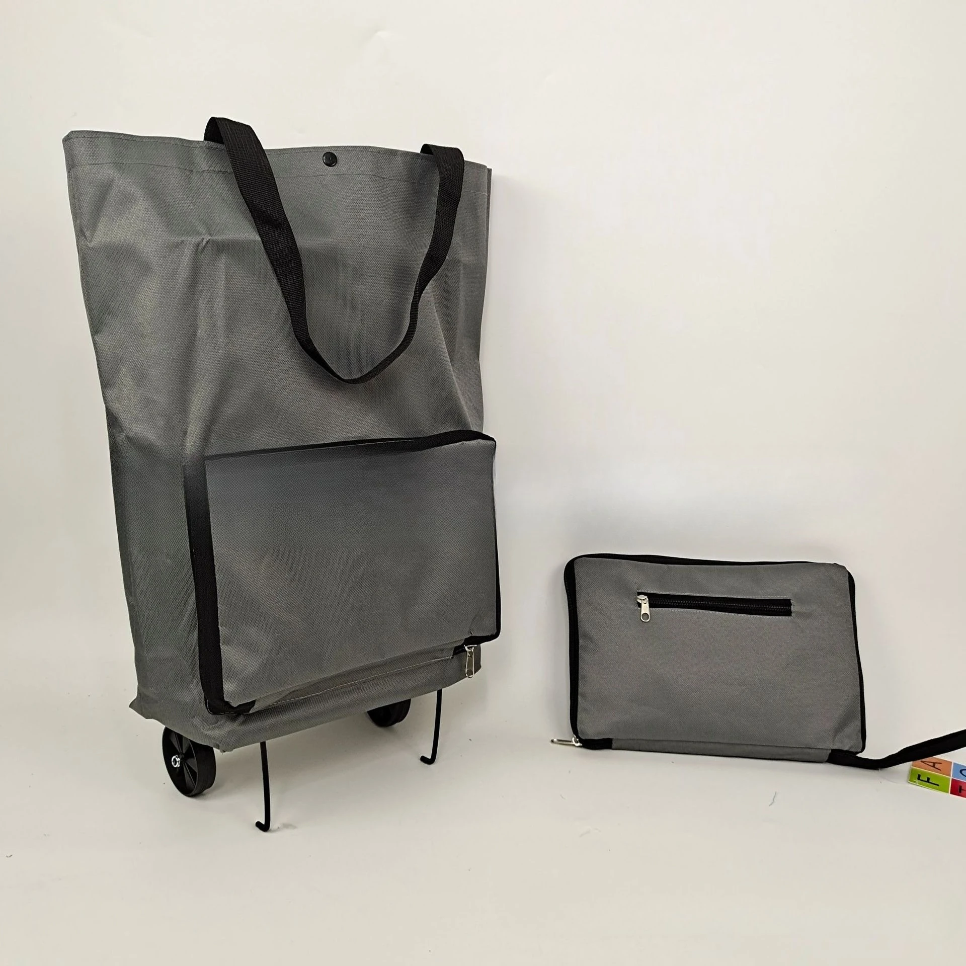 Japanese Style Oxford Cloth Foldable Wheeled Shopping Trolley, Portable Rolling Luggage Storage Bag