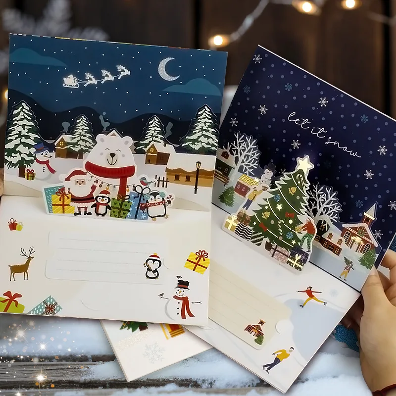 Greeting Cards 3D Santa Greeting Cards Folding Merry Christmas Best Wishes Card Xmas Gift for New Year Blessing Thank You Postcard Decoration