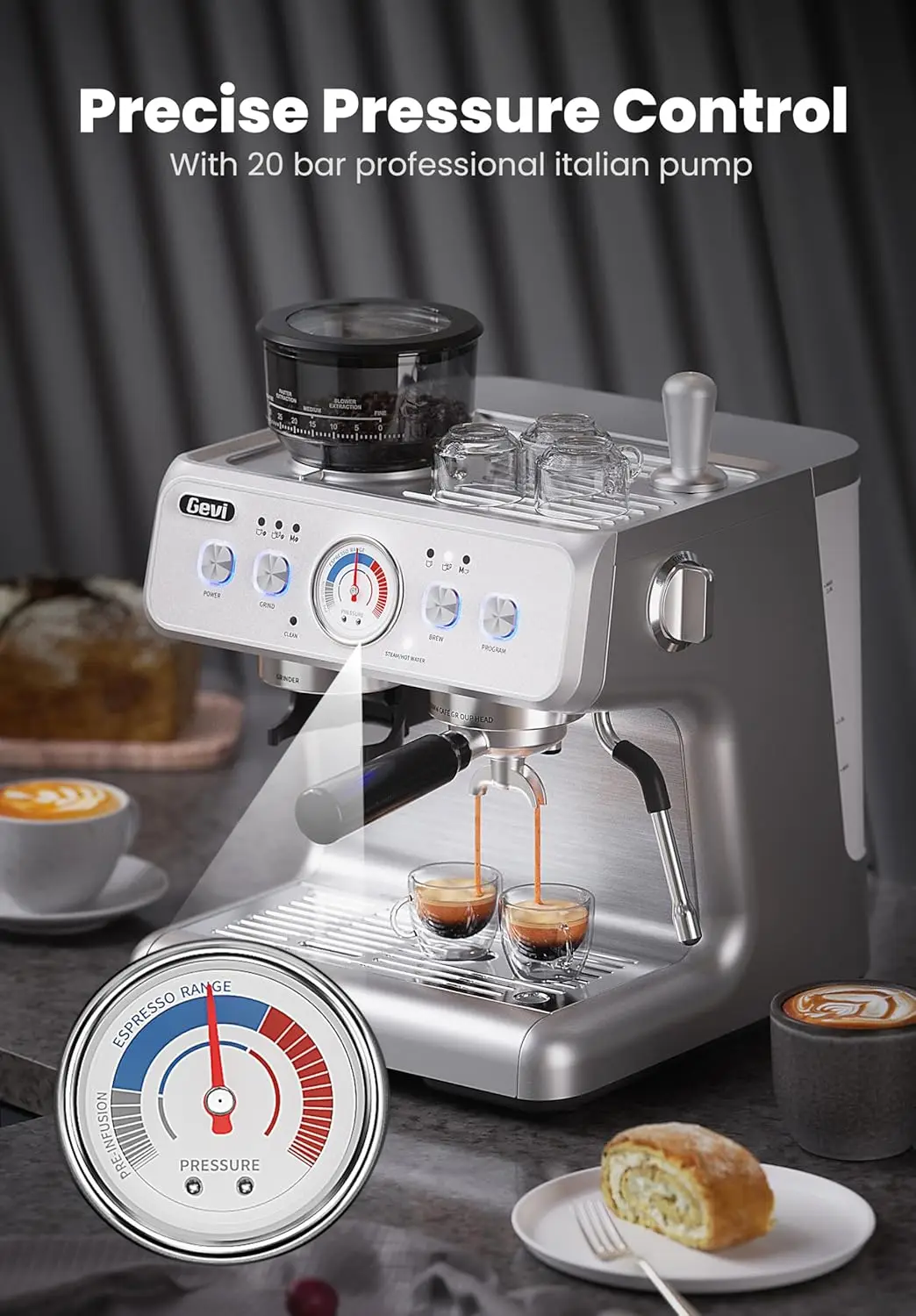Machine 20 Bar With Grinder & Steam Wand – All in One Espresso Maker & Espresso Machine with Grinder for Home 5