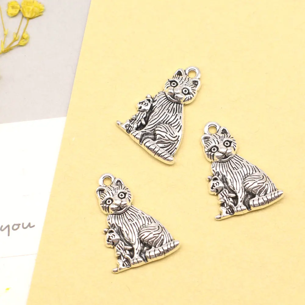 

5pcs 15x21mm Cat Charms Jewellery Making Pendants Crafts Accessories Party Jewelry Antique Silver Color