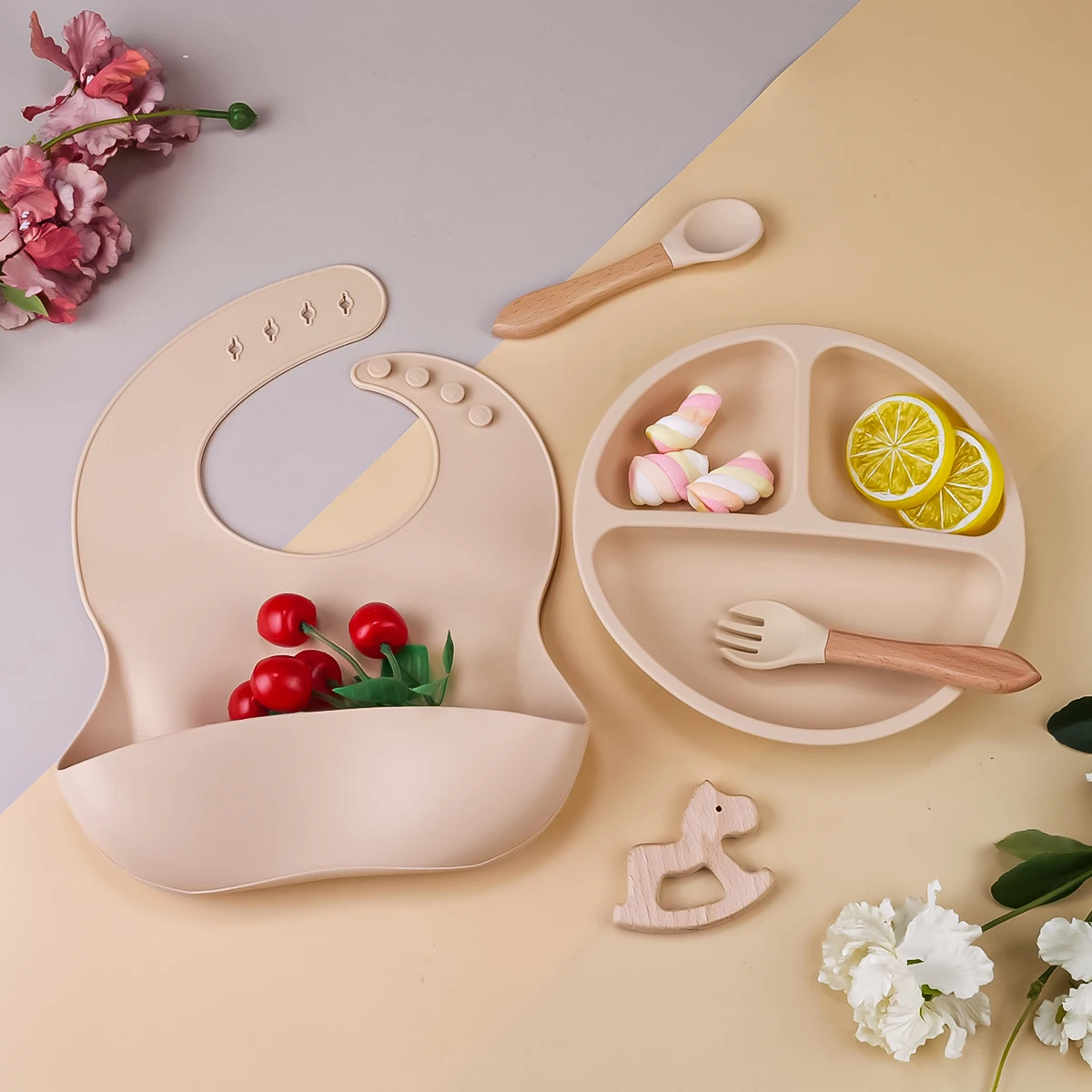 4PCS Baby Soft Silicone Dininer Plate Solid Cute Cartoon Children Dishes Suction Toddle Training Tableware Kids Feeding Bowls 5