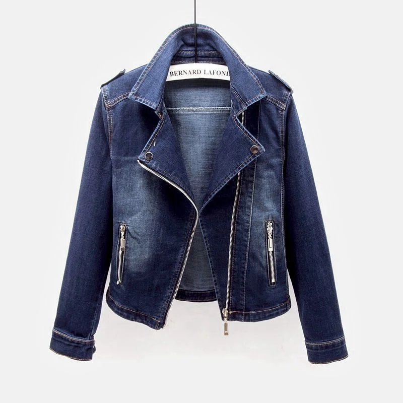 

Spring Vintage Wash Blue Elasticity Short Denim Jacket Women Outerwear Slim Suit Collar Jeans Jacket Coat Female Chaquetas Mujer