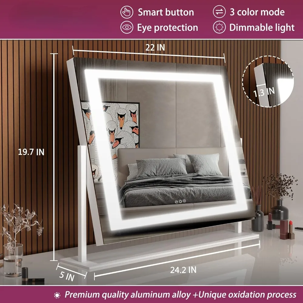 Vanity Mirror with Lights, LED Makeup Mirror, with 10X Magnification and USB, Smart Touch 3 Colors Dimmable, 360&deg; Rotation