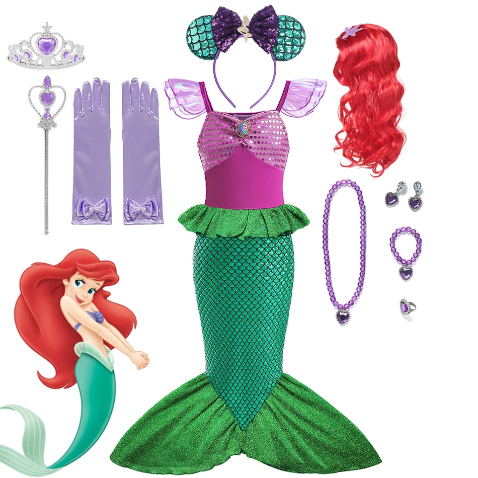 

Disney Princess Mermaid Ariel Costume For Girls Kids Cosplay Children Carnival Birthday Party Prom Clothes Summer Dress Vestidos