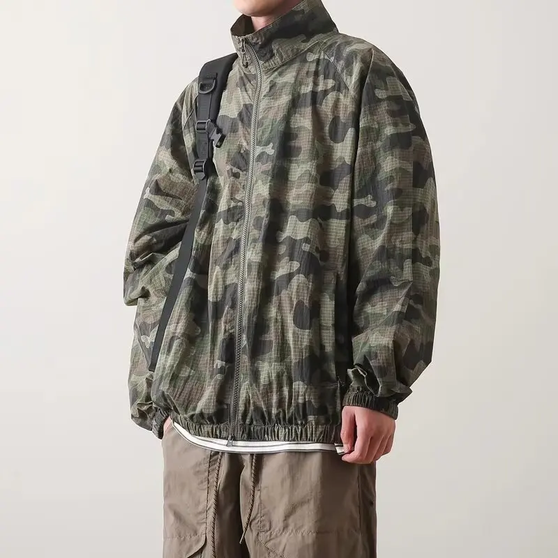 American Sle Stand Collar Sun Protection Clothing Men's Trendy Loose Casual Haome Sunproof Outdoor Breathable Ice Silk T...