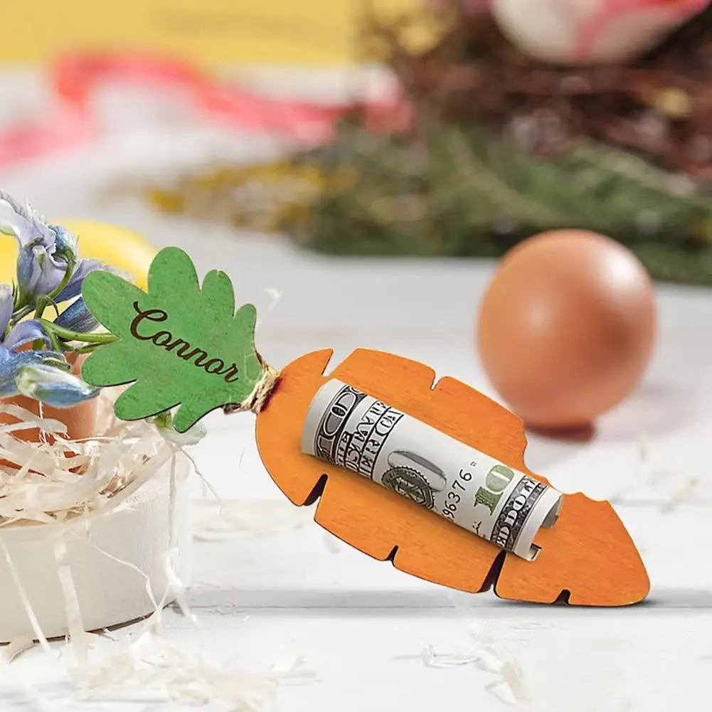 Easter Money Holder Wooden Bunny Carrot Shape Cash Holder Easter Gift Card for Cash Gift Basket Stuffers Party Dec