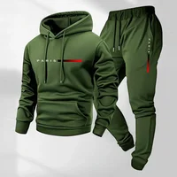 Ensemble de survêtement pour homme automne-hiver, sweat-shirt à capuche + pantalon de jogging à cordon de serrage, tenue de sport décontractée en deux pièces 5