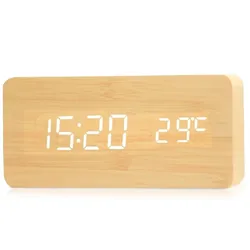 Sleek Wooden LED Alarm Clock with Temperature Display (Bamboo)