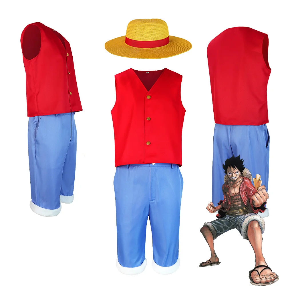 

Luffy косплей костюм жилет брюки шапка полный комплект Аниме для взрослых мужчин ролевые игры одежда наряды Хэллоуин карнавал костюм