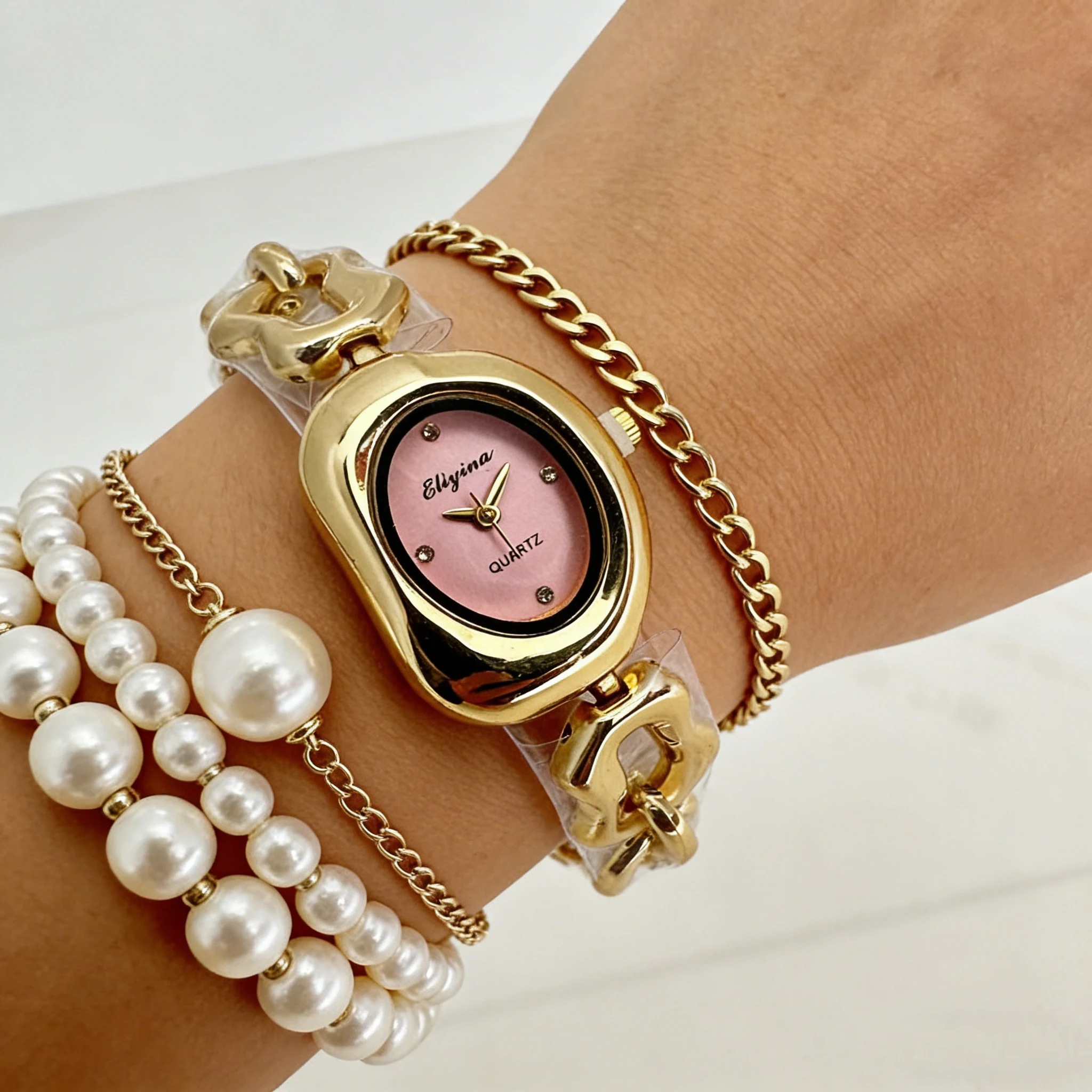 Chic Oval Dial Women's Watch with Chain Bracelet - Simple, Versatile, and Elegant