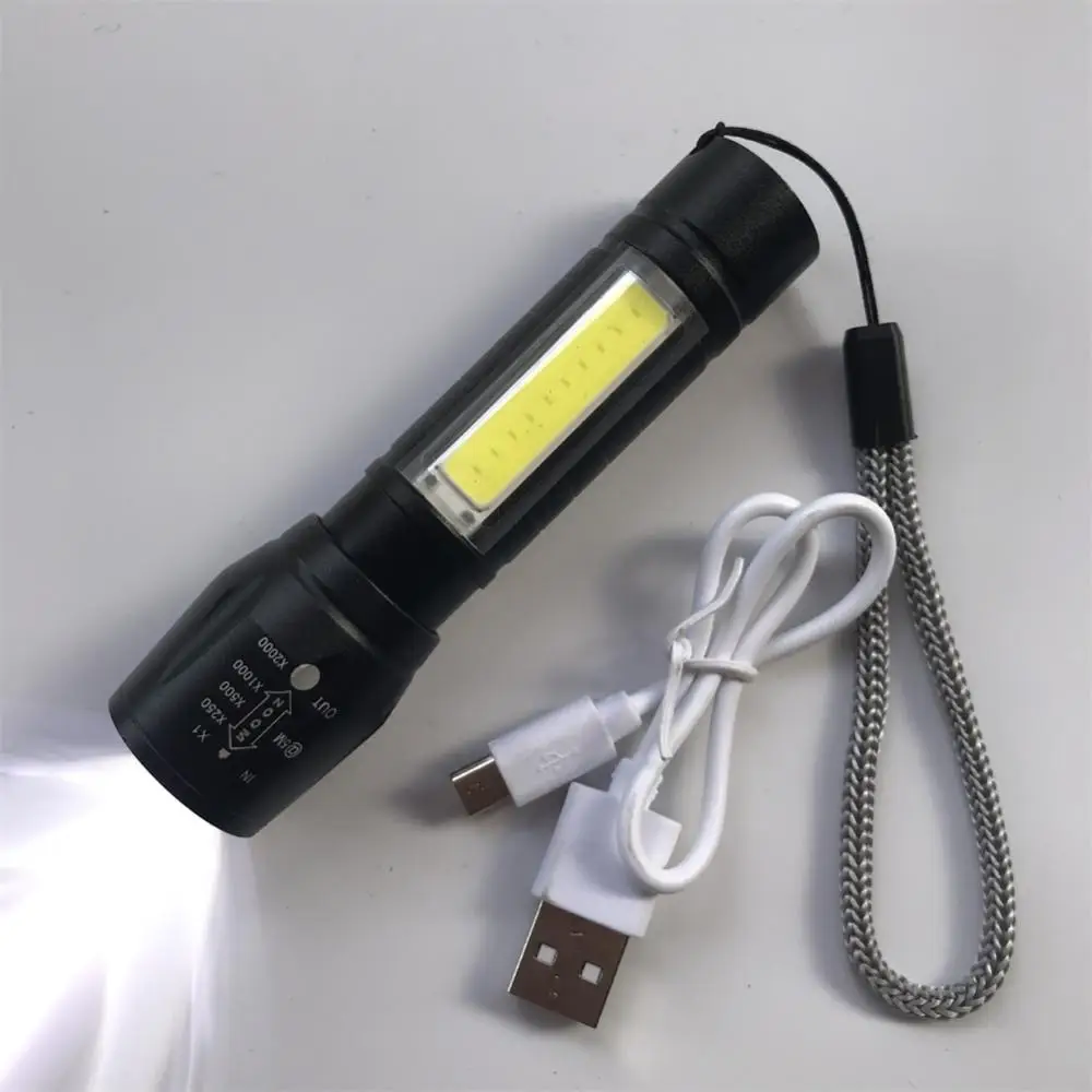 줌 미니 LED 손전등, XP-G Q5 플래시 라이트 랜턴, 휴대용 충전식 눈부심 COB 손전등, 야외 캠핑, 1 개, 2 개