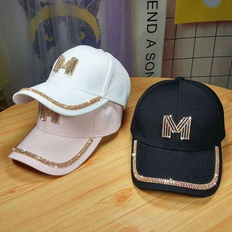 Women Gold Sequins Hip Hop Baseball Cap Diamond M Letter Visors Hats Korean Version Snapback