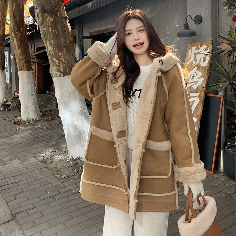 Maillard Lamb Wool Coat Women's Leather Wool One piece 2024 Winter New Thickened High Quality Imitation suede Coat Solid Color B