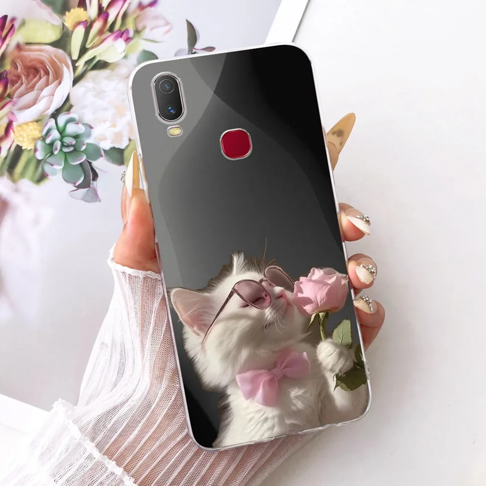 Clear Cute Cat Floral Soft Back Cover - Luxury Painted Design