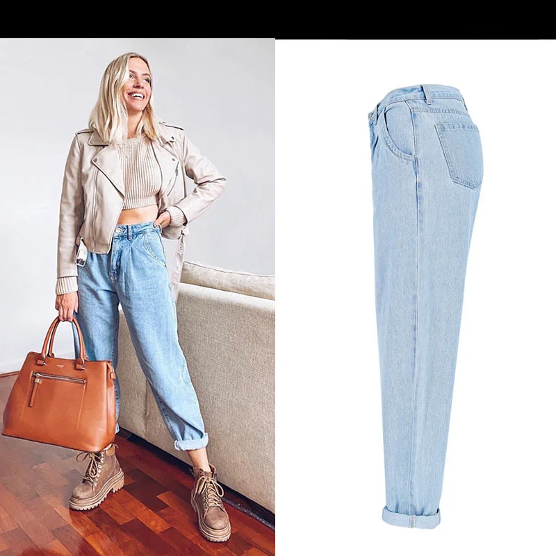 Spring and Autumn Fashion Cotton Jeans Women 2023 New High Waist Blue Retro Harlan Washed Office Ladies Casual Jeans Women