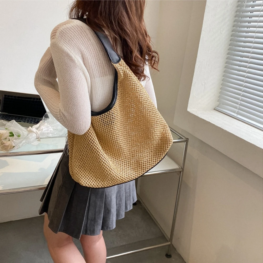 

Новинка 2024, Женская плетеная сумка на плечо, однотонная бежевая и хаки сумка через плечо, сумки-ведра для мужчин, пляжные праздничные сумки на плечо