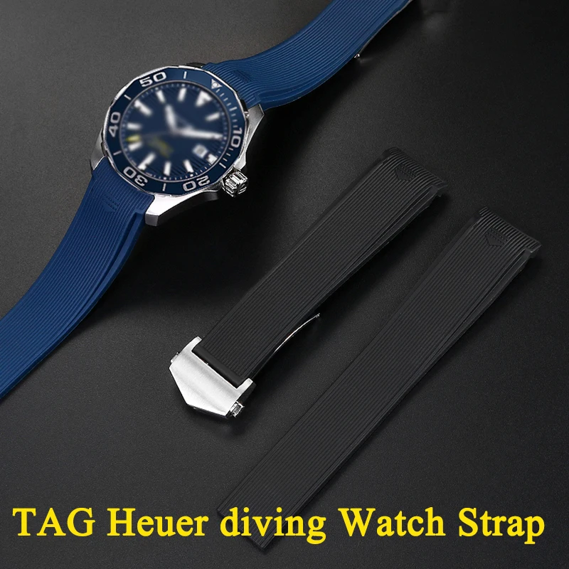21Mm 22Mm Cinturino Per Orologio In Gomma Siliconica Cinturino Impermeabile Cinturini Per Tag Heuer Diving Series Way201 Way211 Accessori Blu