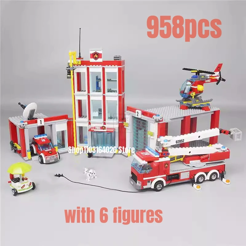 958Pcs Fire Station Building Blocks Camion Dei Pompieri Modello Di Elicottero Fit 60110 Giocattoli Per Bambini Regalo Di Natale