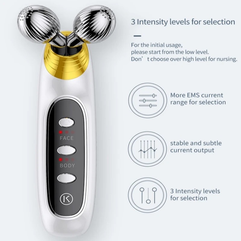 Face EMS 3D Roller Lifting Massager Chin Reducer Microcurrent V Face Lift Machine Vibration Electric Facial Tighten Massager