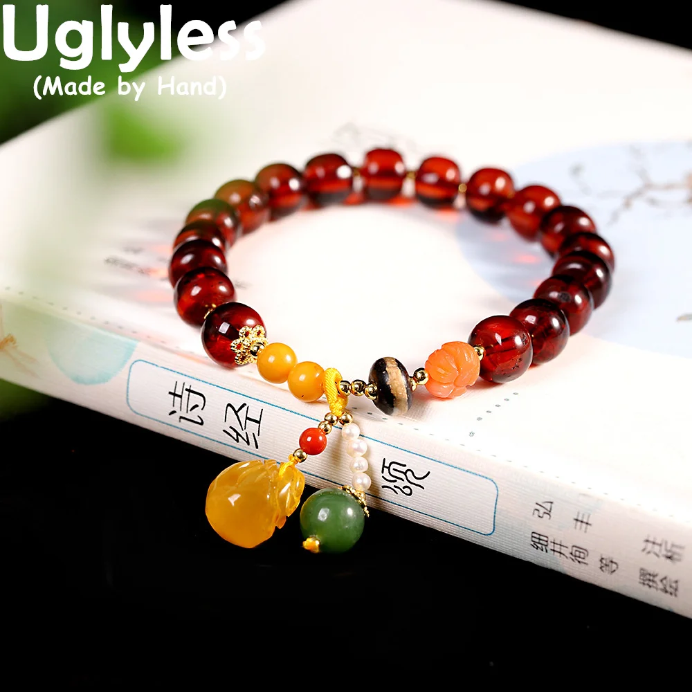 

Женские браслеты из янтаря и яшмы Uglyless, ювелирные изделия из прозрачных драгоценных камней, браслеты из бисера, бижутерия из пчелиного воска