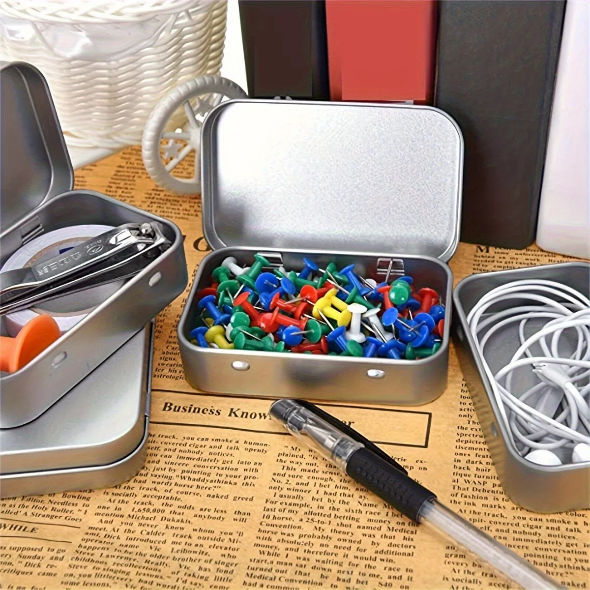 Set di 3 scatole rettangolari vuote in metallo argentato con cerniera, mini scatola portatile, piccola scatola per kit di stoccaggio