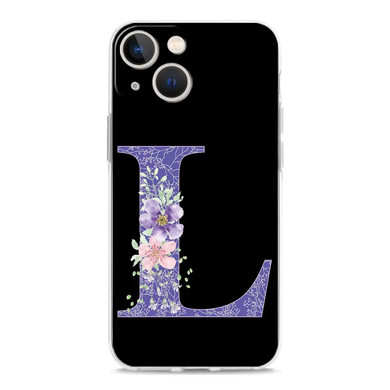 Purple Flower Initial Letter Phone Case Cover