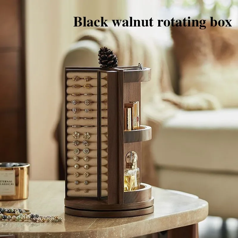 Luxury Retro Jewelry Box Wood Rotating Jewelry Storage Box Vertical Organizer Multi Functional Surprise Gift for Women Packaging - Image 2