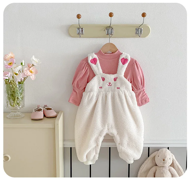 Niedlichen Kaninchen Mädchen Baby Strampler Herbst Winter Süße Prinzessin Kleidung Neugeborene Mädchen Solide Lange Ärmel Top Schwestern Passenden – Detail 8