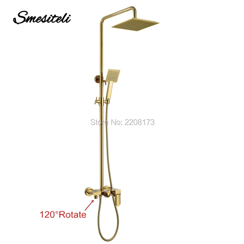 Smesiteli New Life Luxury Bathroom 10 Inch Abs Waterfall Rain Shower Head Brass Gold Black Chrome Exposed Shower Faucet Set