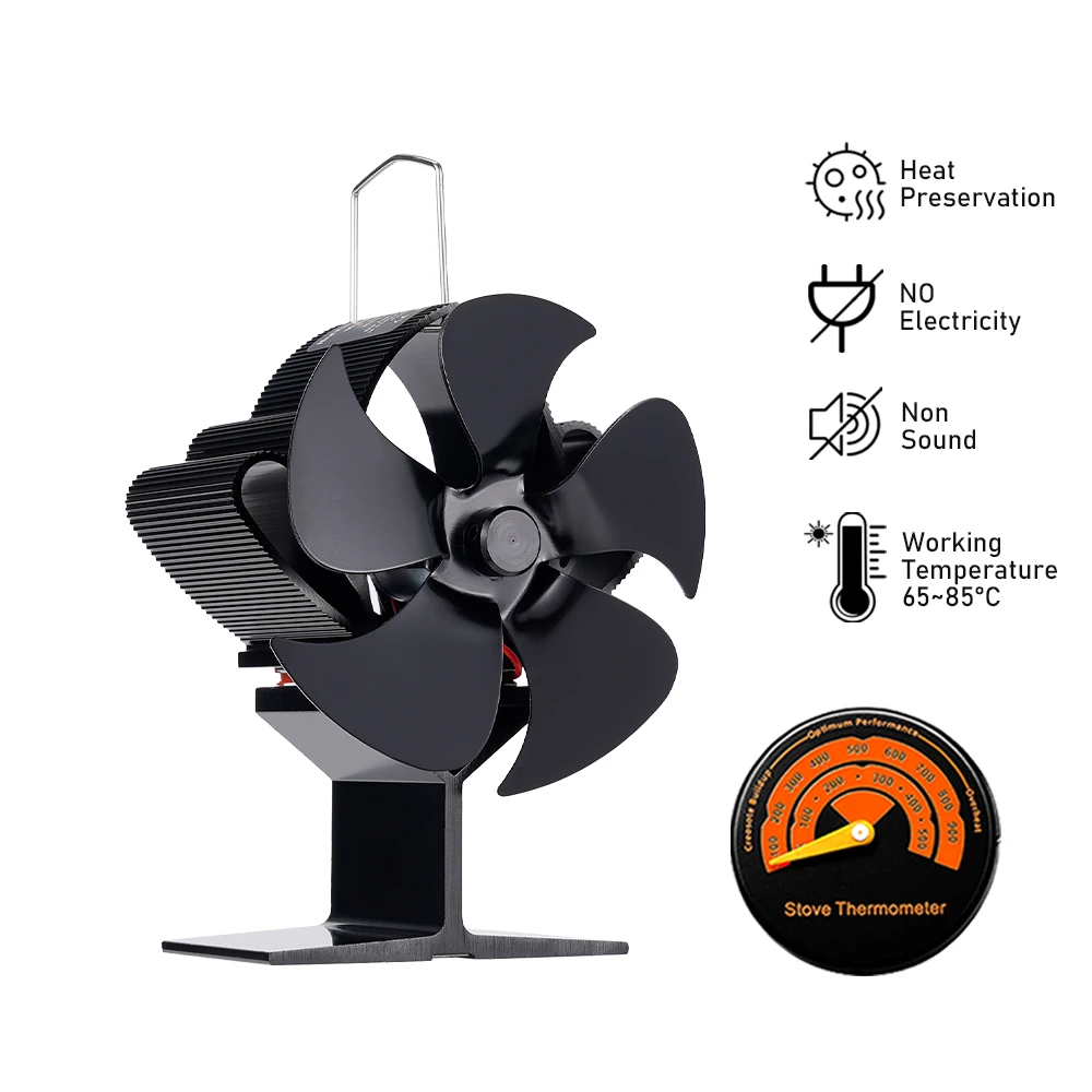 

5 Blade Stove Fan Heat Powered Fireplace Fan Log Wood Burning Eco Quiet Safe Heater Home Winter Warm Efficient Heat Distribution