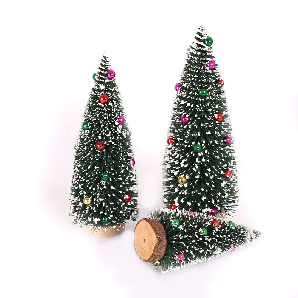 Christmas Tree Mini Tree with Wood Base Diy Crafts Home Table Top Decor Xmas Wooden Pendants for New Year Home Decoración