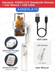 Handheld Smartphone Stabilizer with Fill Light and Remote Selfie Stick (AXNEN A10 Gimbal)