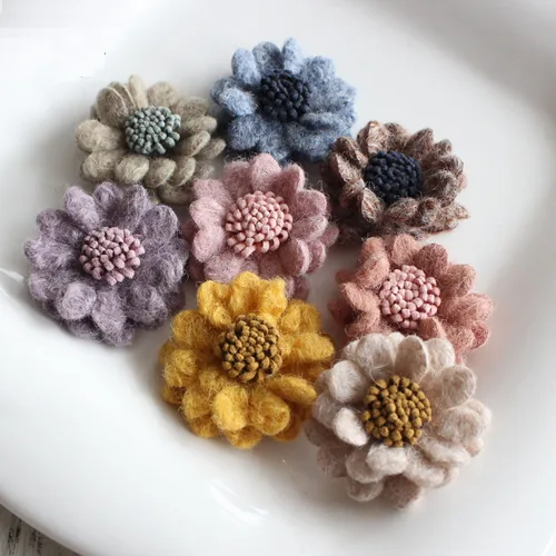플랫 백 펠트 양모 꽃, 헤어 DIY 액세서리, 롤리팝 센터 헤어 꽃, 헤어 액세서리, 3.8cm, 로트당 10 개 2