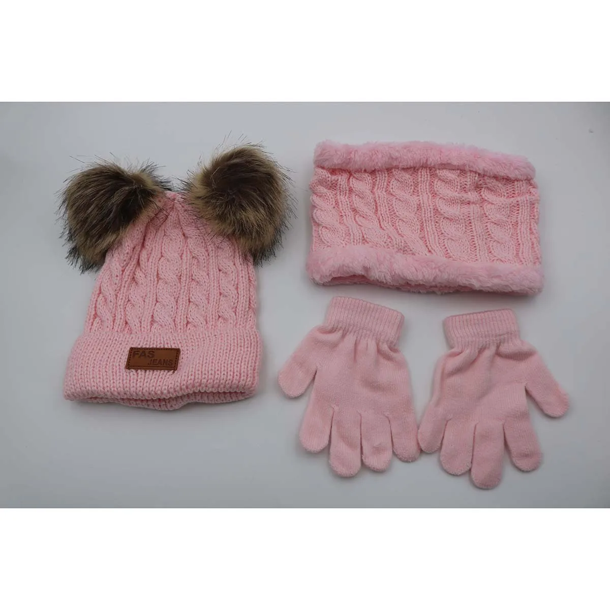 Warm Knit 3 Sets Winter Toddler Hat Scarf Gloves Set for 1-5 Years Old Girls and Boys