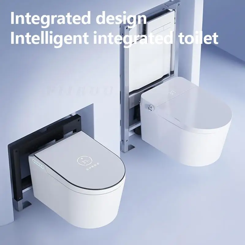 Wall-Mounted Smart Toilet In-Wall Intelligent Toilet Bidet with Bracket Heated Toilet Seat Built-In Tank Auto Open Space-Saving 3