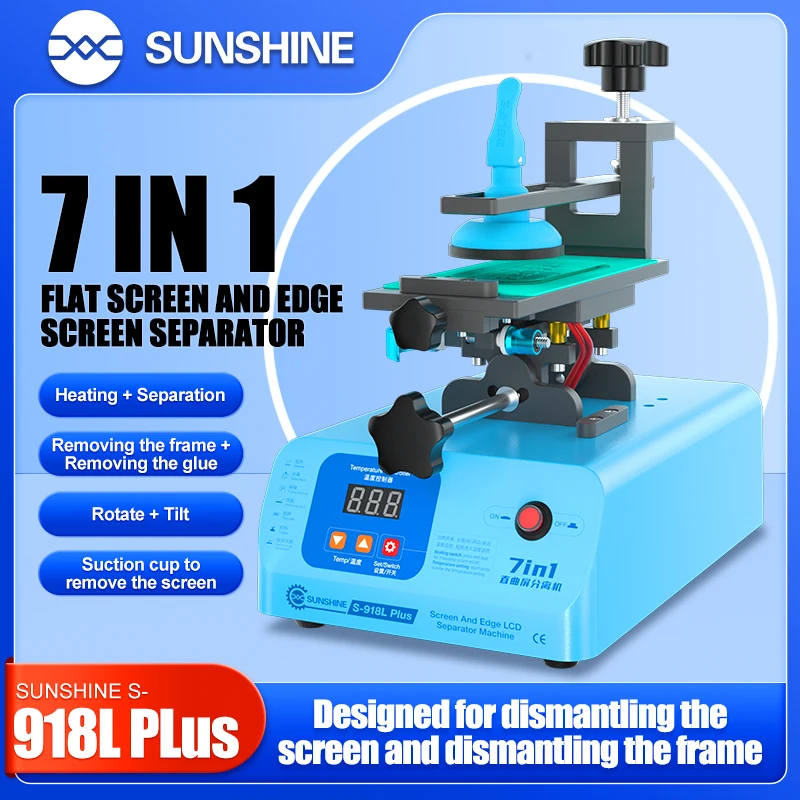 

SUNSHINE S-918L Plus 7 в 1 мобильный телефон OLED/ЖК-экран разделитель 360 ° вращающаяся нагревательная платформа для удаления экрана/рамки