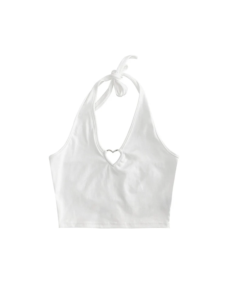 Women V Neck Hearted Hollow Out Halter Camis Tank Tops 2025 Summer Fashion Slim Cropped Lace Up Camisole
