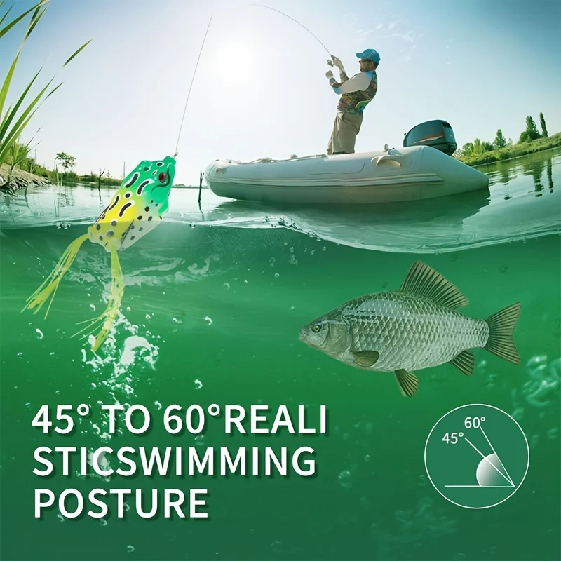 Description Picture 5 of item5pcs Frog-Shaped Fishing Lures with Double Up-tilt Groove Hook, Realistic Soft Bait Fish Hook with Storage Box For Freshwater