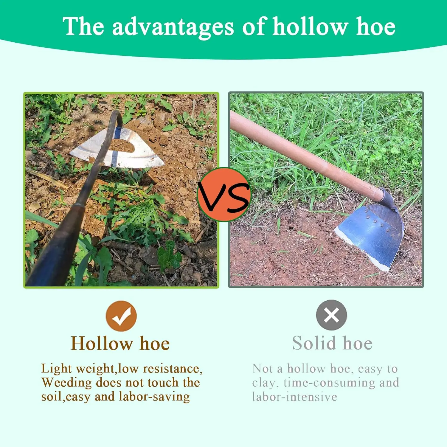 Allsome Garden Hollow Hoe Sharp Durable Garden Weeding Tools for Backyard Loosening Farm Planting Weeding