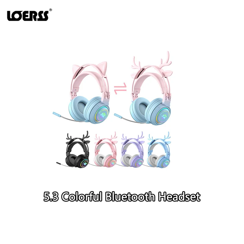 

LOERSS 5.3 Bluetooth Headsets Cat Ear Earphones 3D Hifi Stereo Earbuds Esport Headset Gamer With Mic Long Endurance Headphones