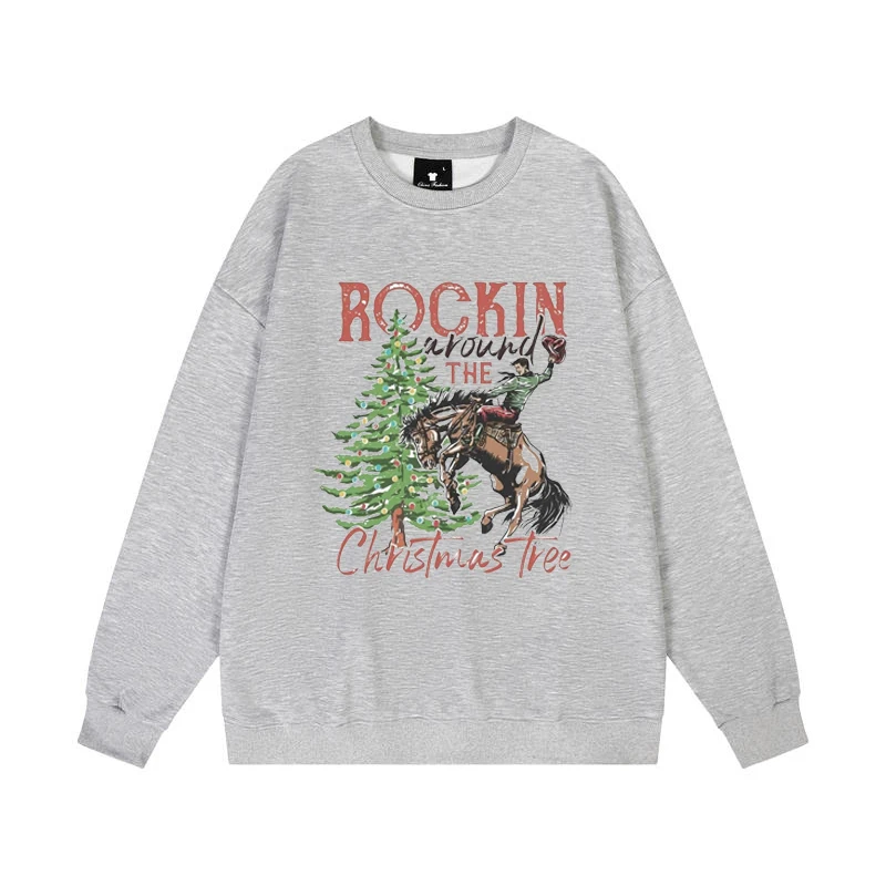 Weihnachtsbaum-Grafik-Sweatshirt für Damen, lässig, Rundhalsausschnitt mit Western-Cowboy-Aufdruck, langärmeliger Pullover als Herbst-/Winter-Geschenk – Detail 3