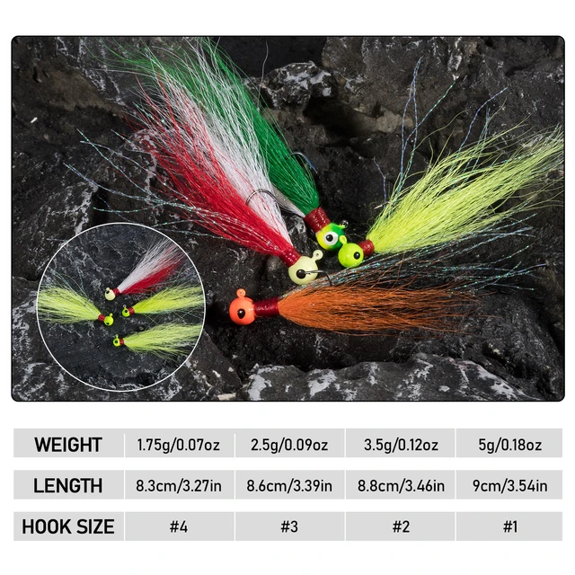 Dr.Fish 3 Pack Bucktail Jig Fluke Lure Hair Jig Saltwater