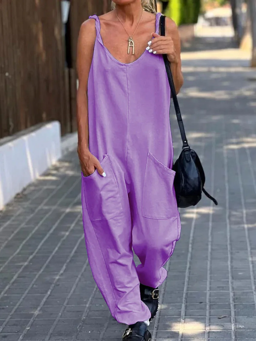 Linen Ladies Bib Pant Suspender Trousers Loose Casual Female Women One-Piece Wide Leg Romper Overalls Strap Jumpsuits Streetwear 4