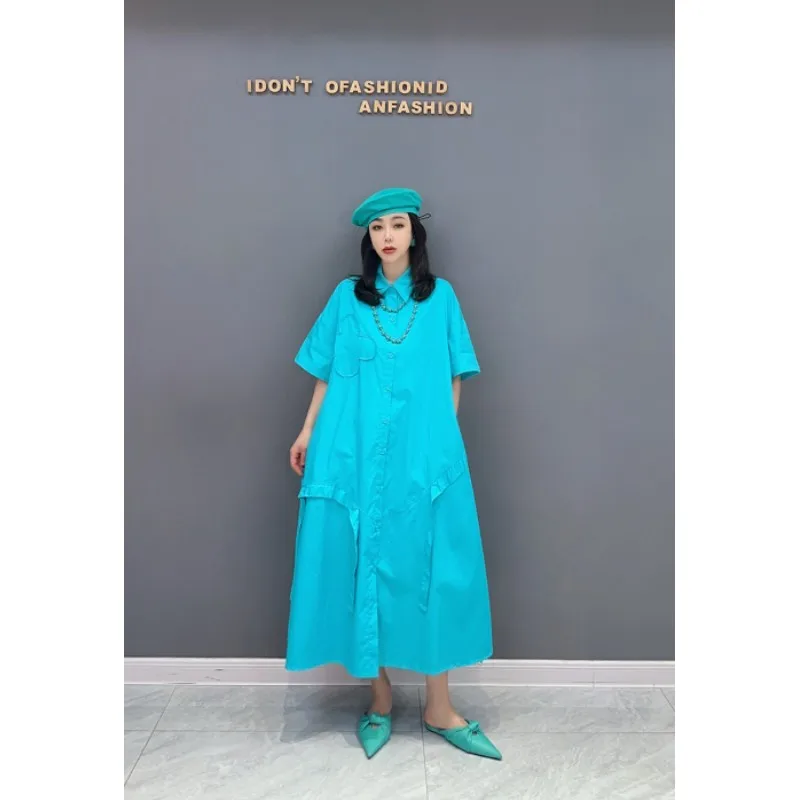 

2023 Spring Summer New Fashion Solid Color POLO Neck Shirt Dress
