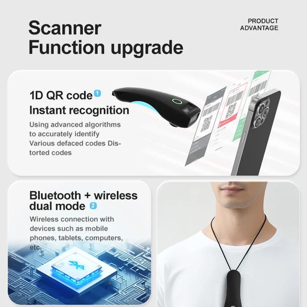 W6 Mini Wireless Barcode Scanner, CMOS Bluetooth Pocket QR/Barcode Reader, 1D/2D, for iOS & Android Payments